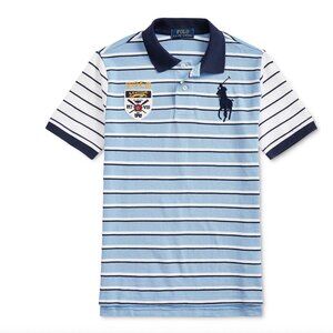 Polo Ralph Lauren Big Boys Striped Polo Shirt Big Pony Crest Navy Blue Size L 14